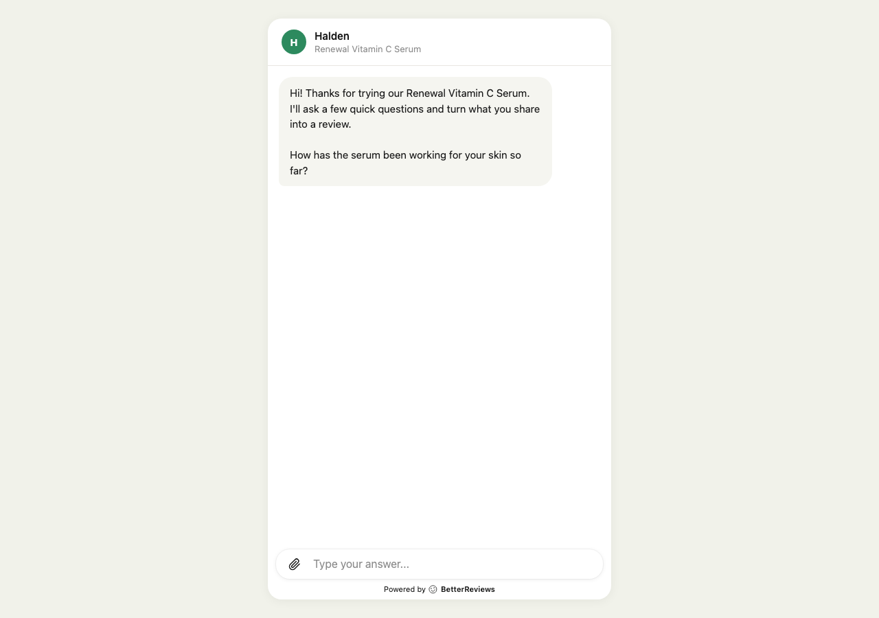 Opening chat screen with a greeting message