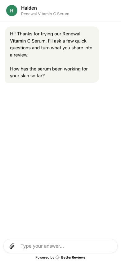 Opening chat screen with a greeting message