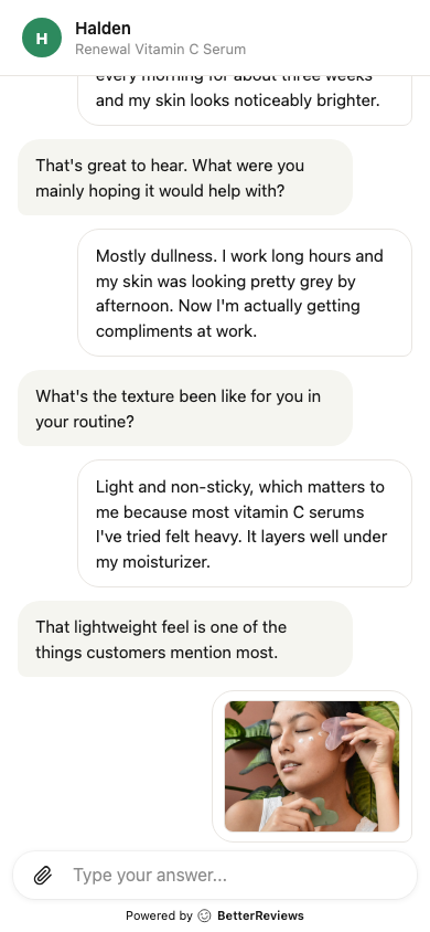 Photo thumbnail appearing in the chat after a successful upload