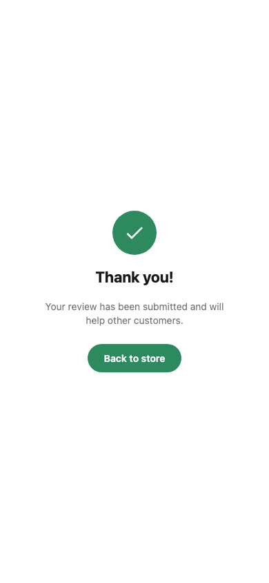 Thank-you screen shown after the customer submits their review